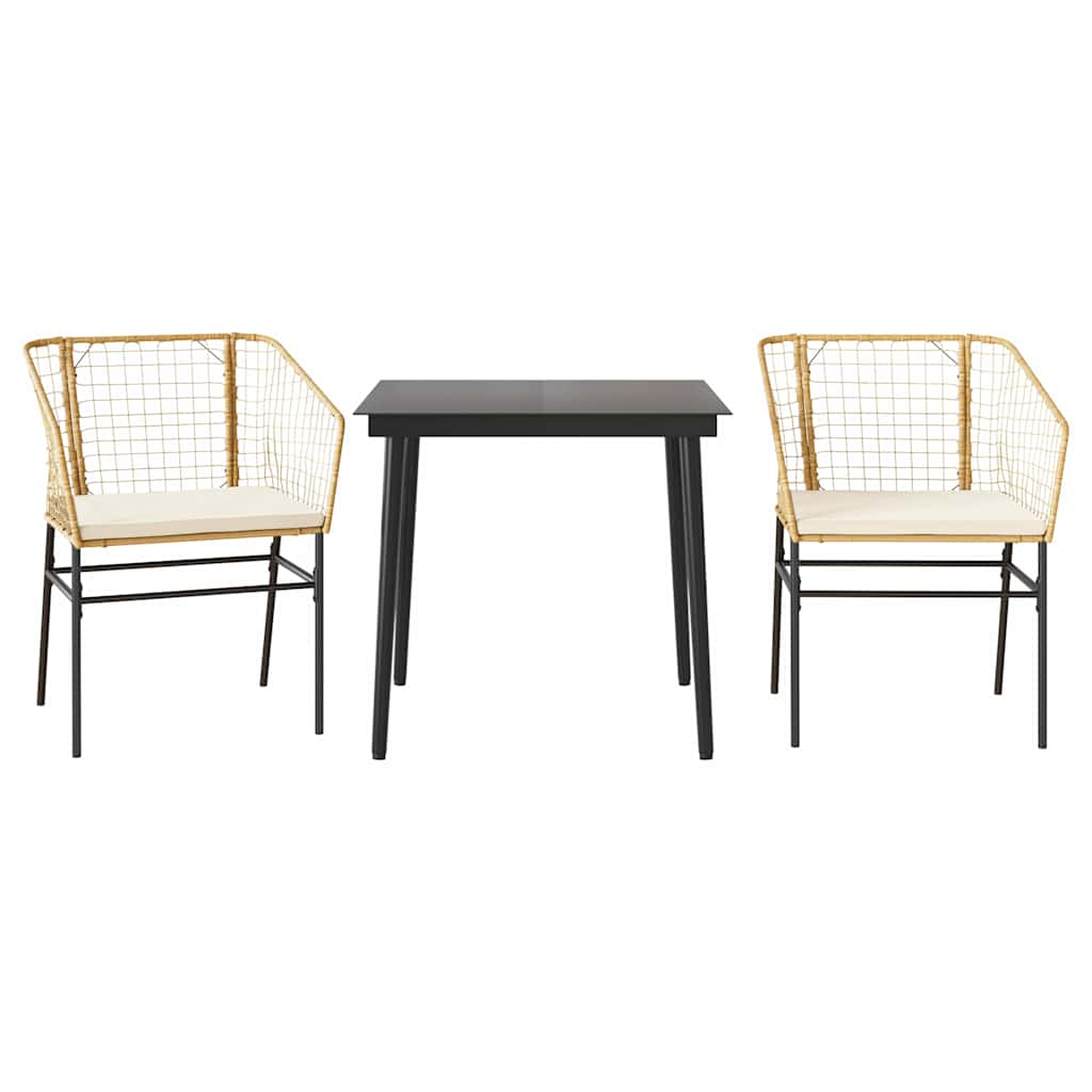 vidaXL 3dílný zahradní jídelní set s poduškami hnědý polyratan sklo