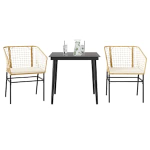 Vrtna jedilna garnitura 3-delna z blazinami rjav poli ratan