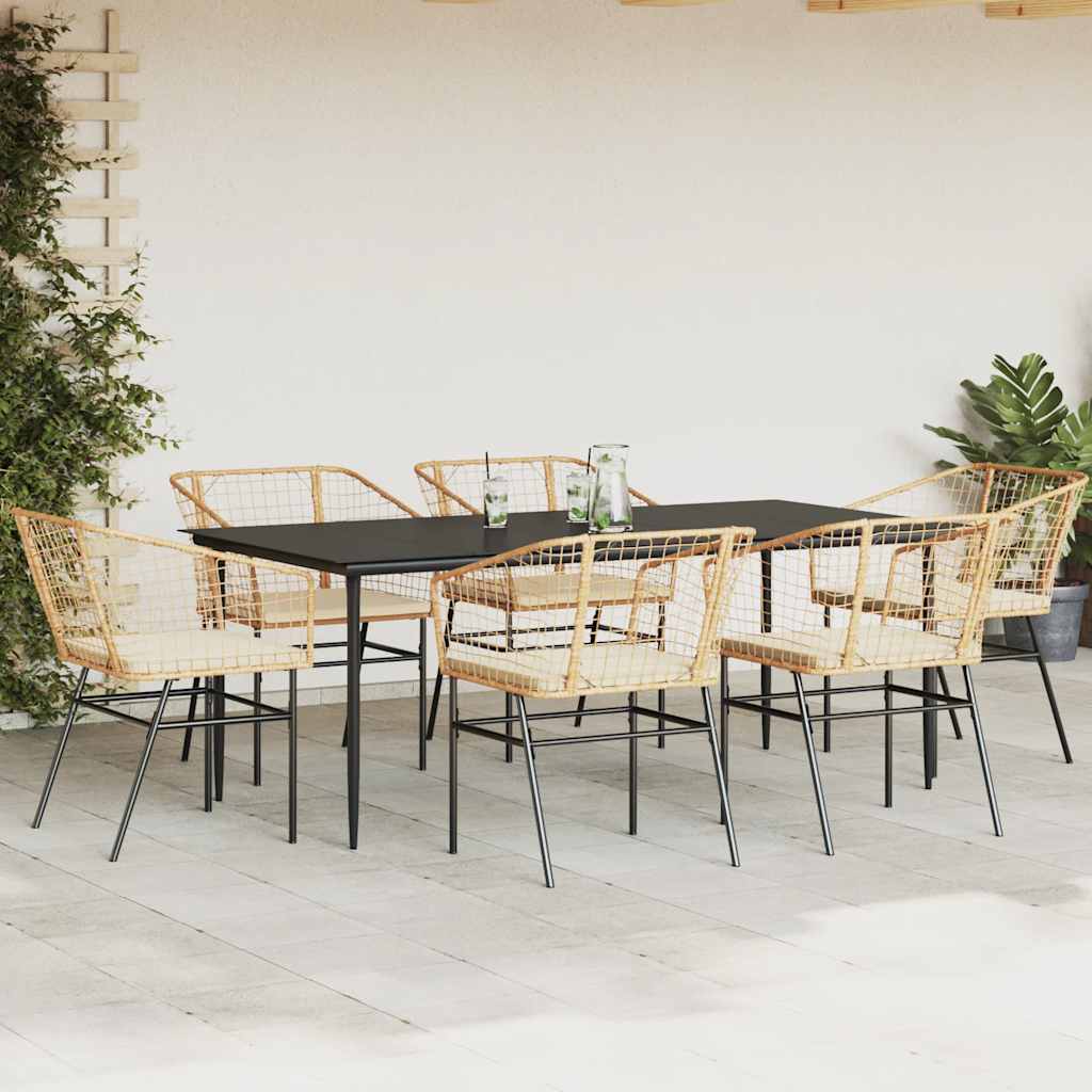 vidaXL 7-delige Tuinset met kussens poly rattan glas bruin afbeelding