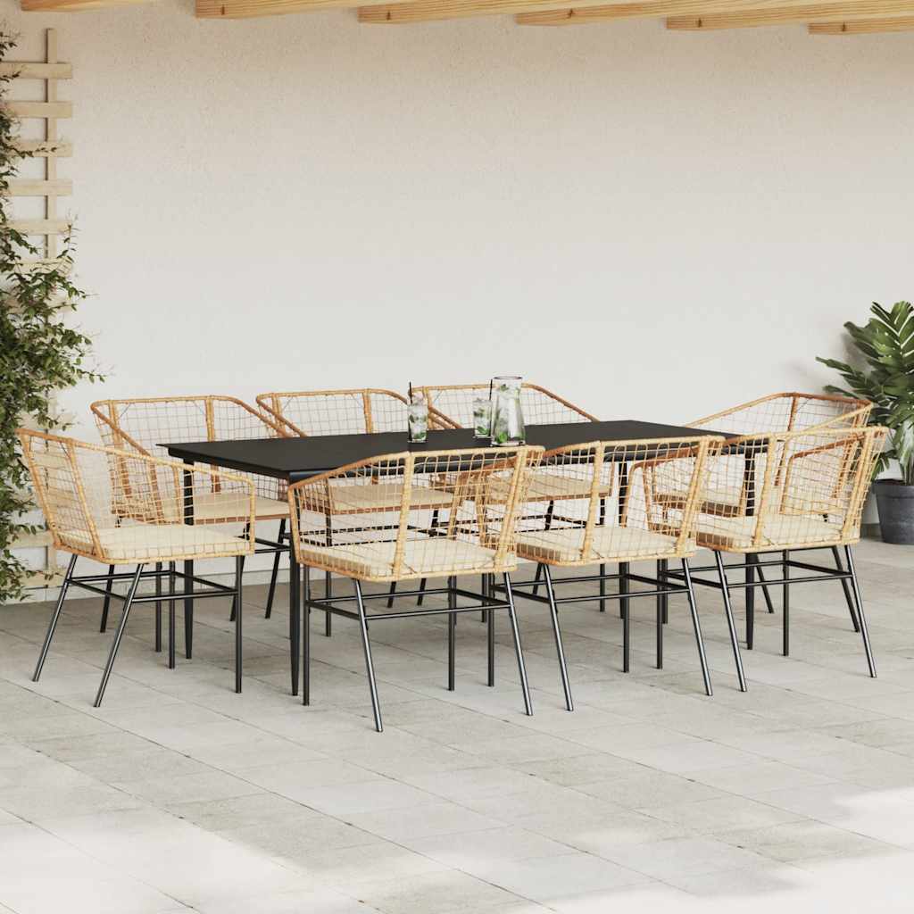vidaXL 9-delige Tuinset met kussens poly rattan glas bruin afbeelding