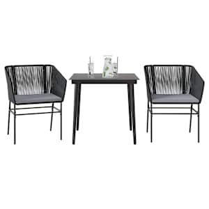 Vrtna jedilna garnitura 3-delna z blazinami črn poli ratan