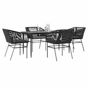 Vrtna jedilna garnitura 5-delna z blazinami črn poli ratan