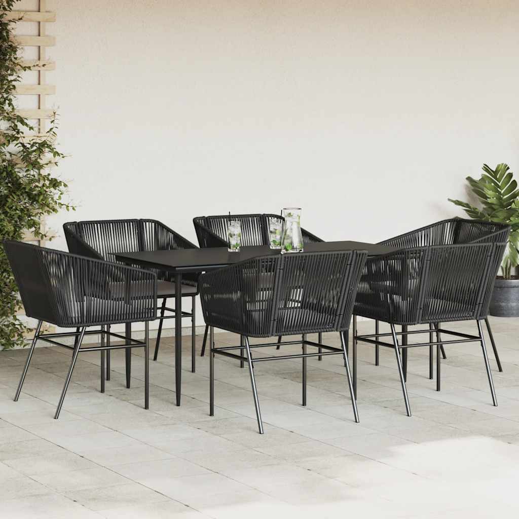 vidaXL 7-delige Tuinset met kussens poly rattan glas zwart afbeelding
