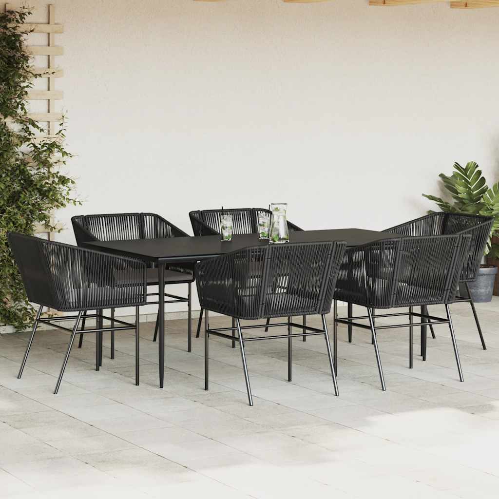 vidaXL 7-delige Tuinset met kussens poly rattan glas zwart afbeelding