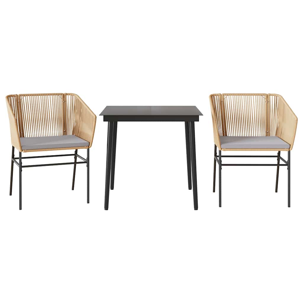 vidaXL 3dílný zahradní jídelní set s poduškami hnědý polyratan sklo