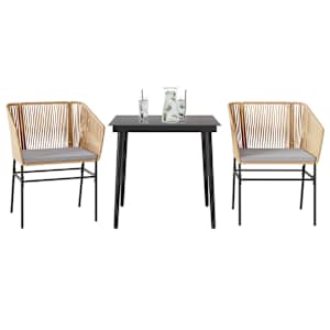 Vrtna jedilna garnitura 3-delna z blazinami rjav poli ratan