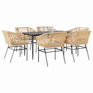 Vrtna jedilna garnitura 7-delna z blazinami rjav PE ratan