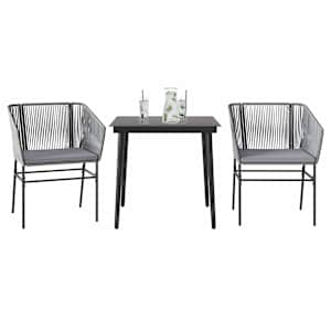 Vrtna jedilna garnitura 3-delna z blazinami siv poli ratan