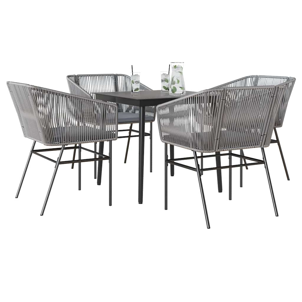 TopSellers-Garden Dining Set - 5 Piece Grey Poly Rattan with Cushions