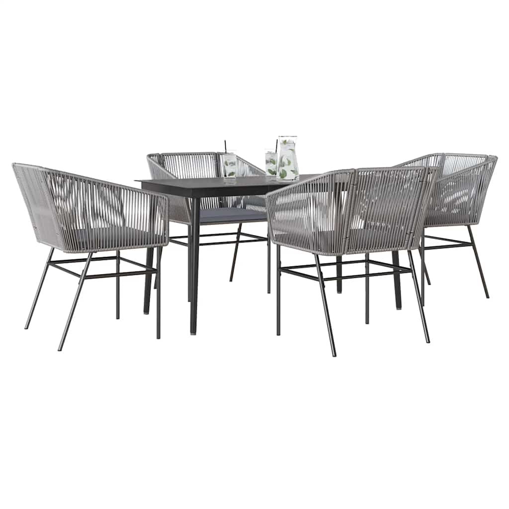 TopSellers-Garden Dining Set - 5 Piece Grey Poly Rattan with Cushions