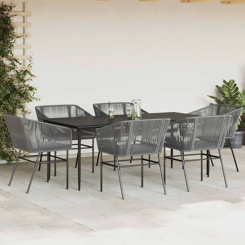 vidaXL 7-delige Tuinset met kussens poly rattan glas grijs afbeelding