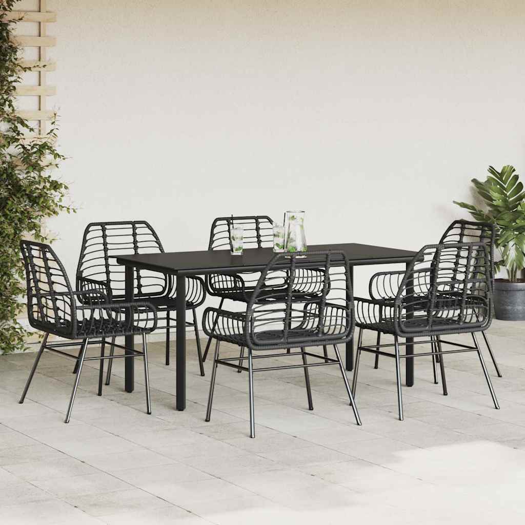 vidaXL 7-delige Tuinset poly rattan glas zwart
