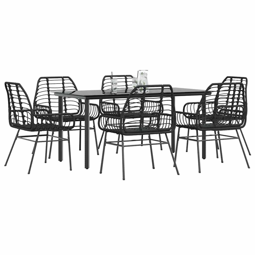 3 Dele Spisebordssæt Til Haven Polyrattan Glas - Sort / 160 x 80 x 74 cm / 6