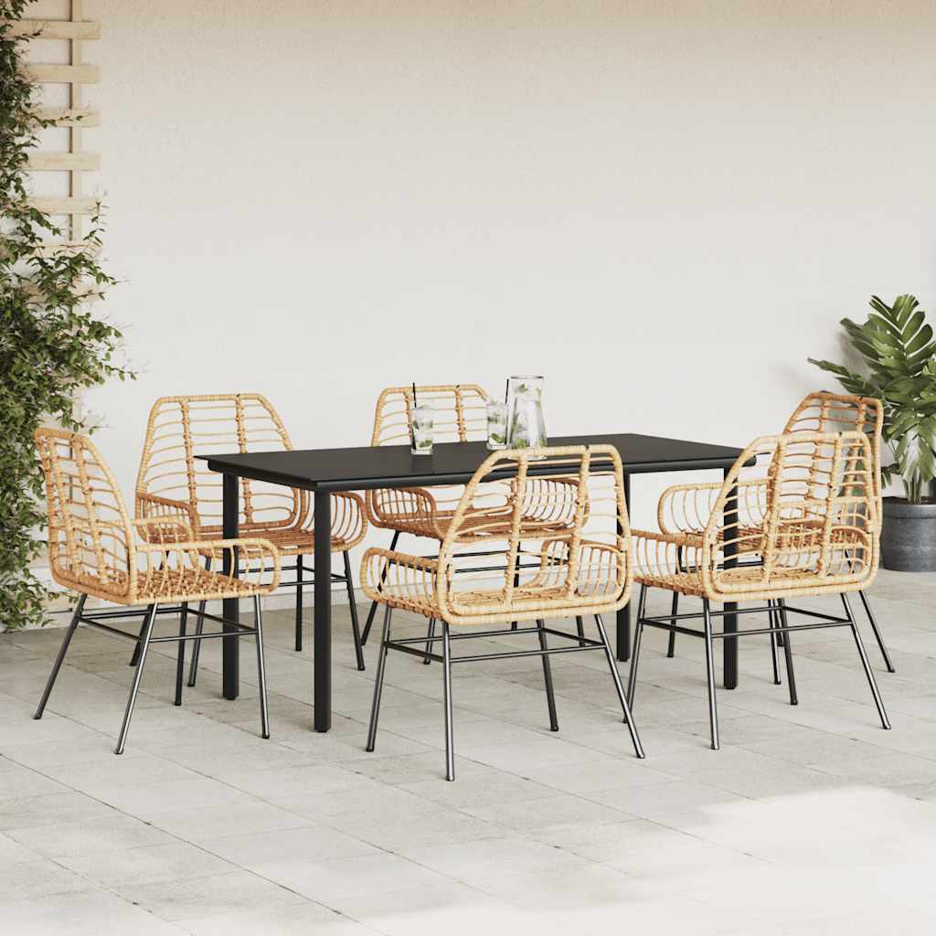 vidaXL 7-delige Tuinset poly rattan glas bruin
