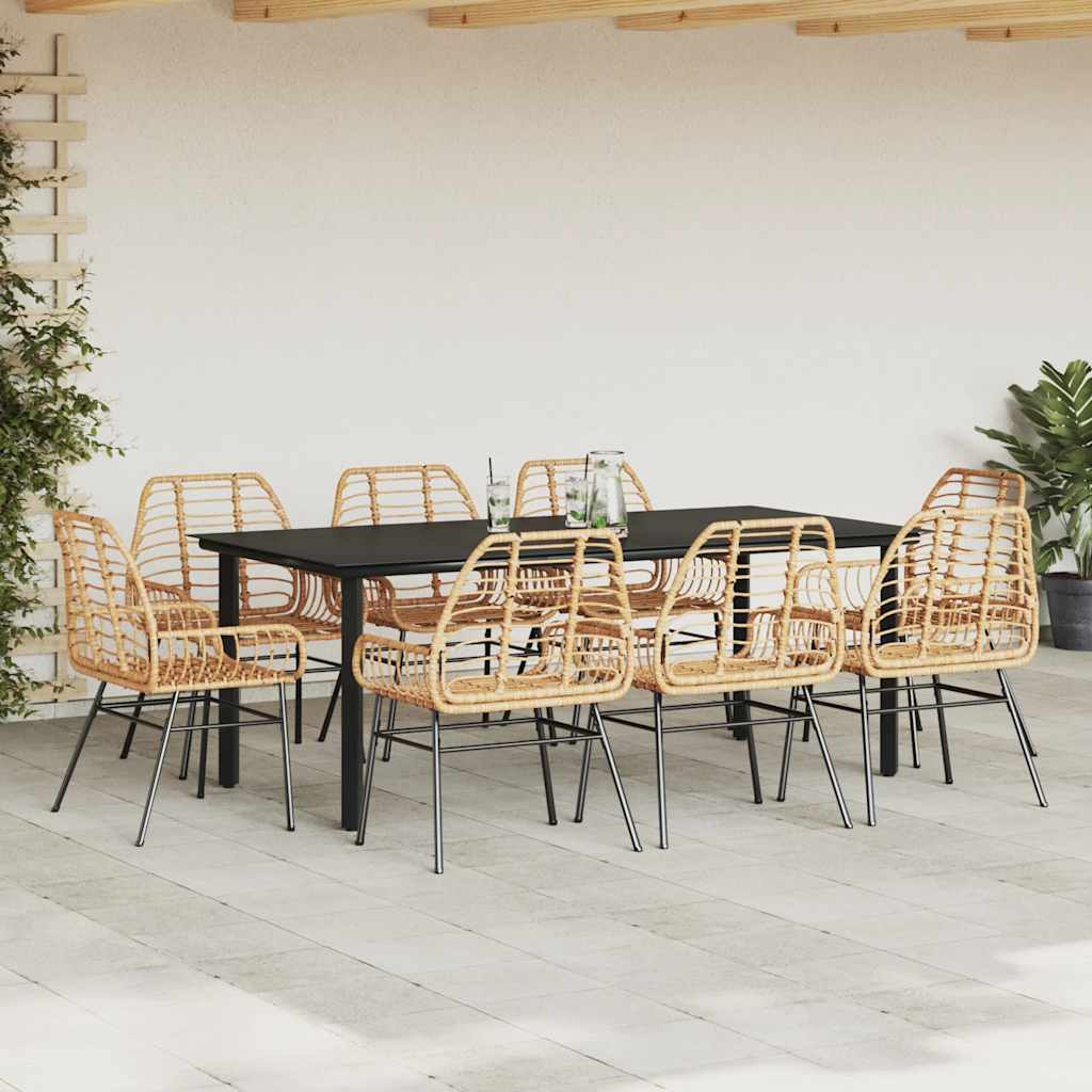 vidaXL 9-delige Tuinset poly rattan glas bruin
