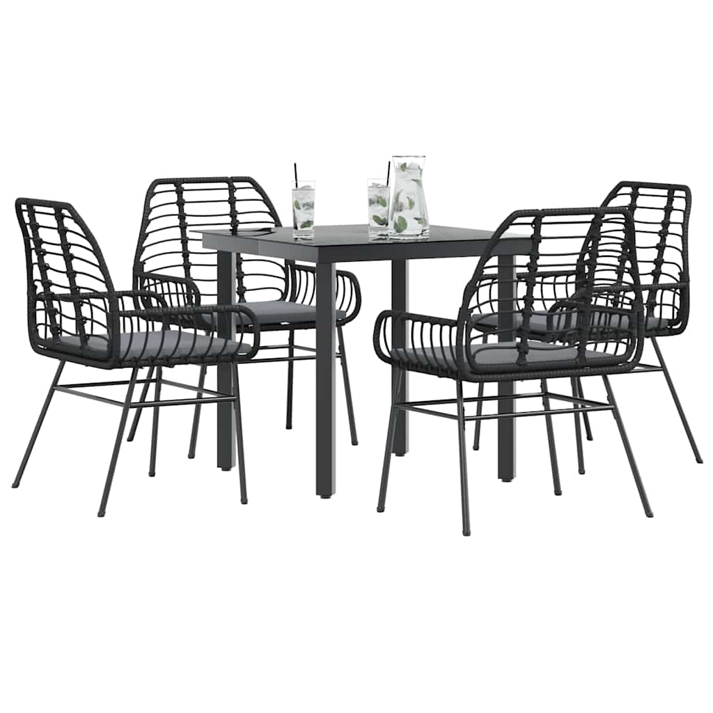 vidaXL Set de sufragerie de grădină 5 piese neagră Sticlă Poly Rattan