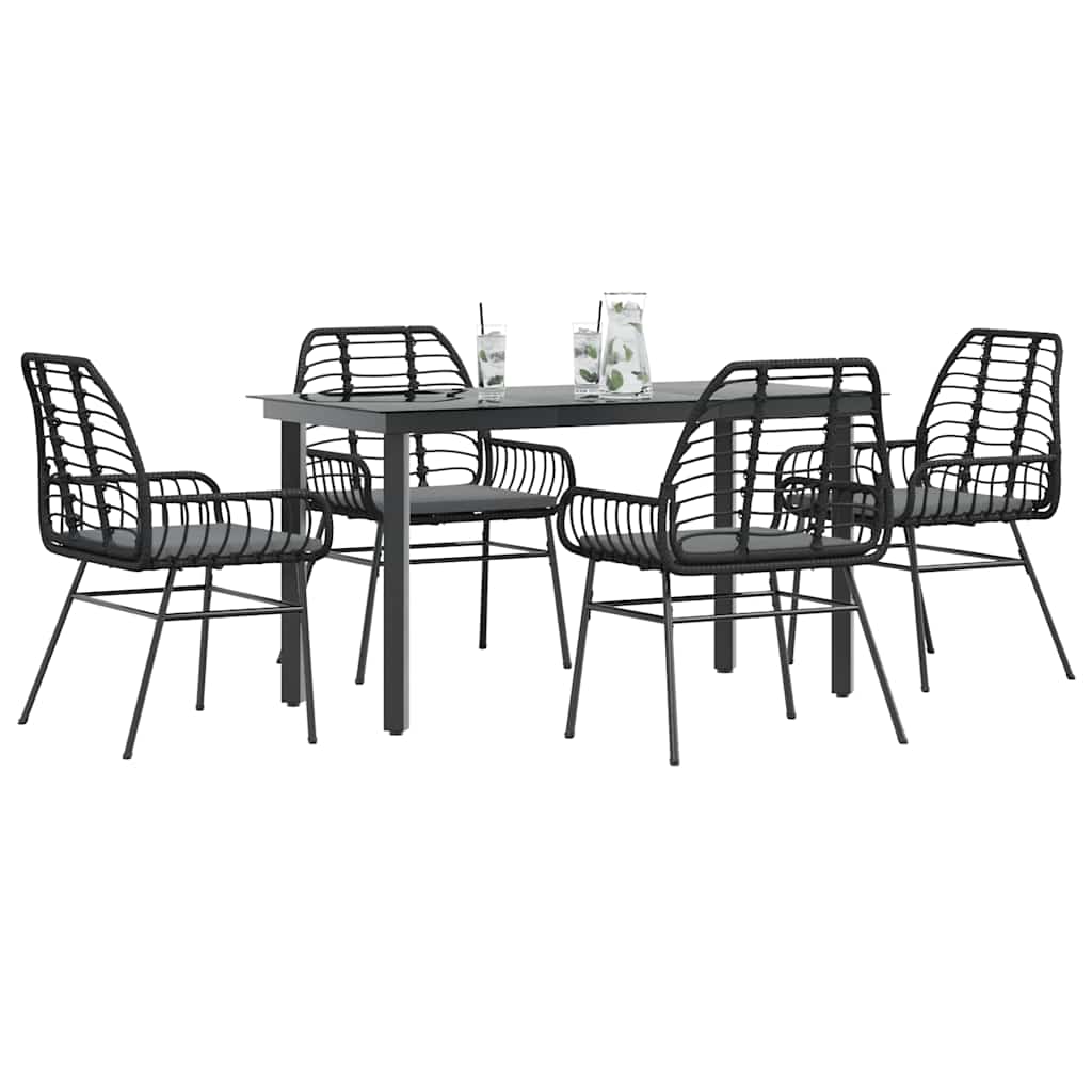 vidaXL Set de sufragerie de grădină 5 piese neagră Sticlă Poly Rattan