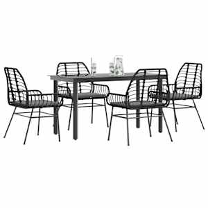 Vrtna jedilna garnitura 5-delna z blazinami črn poli ratan