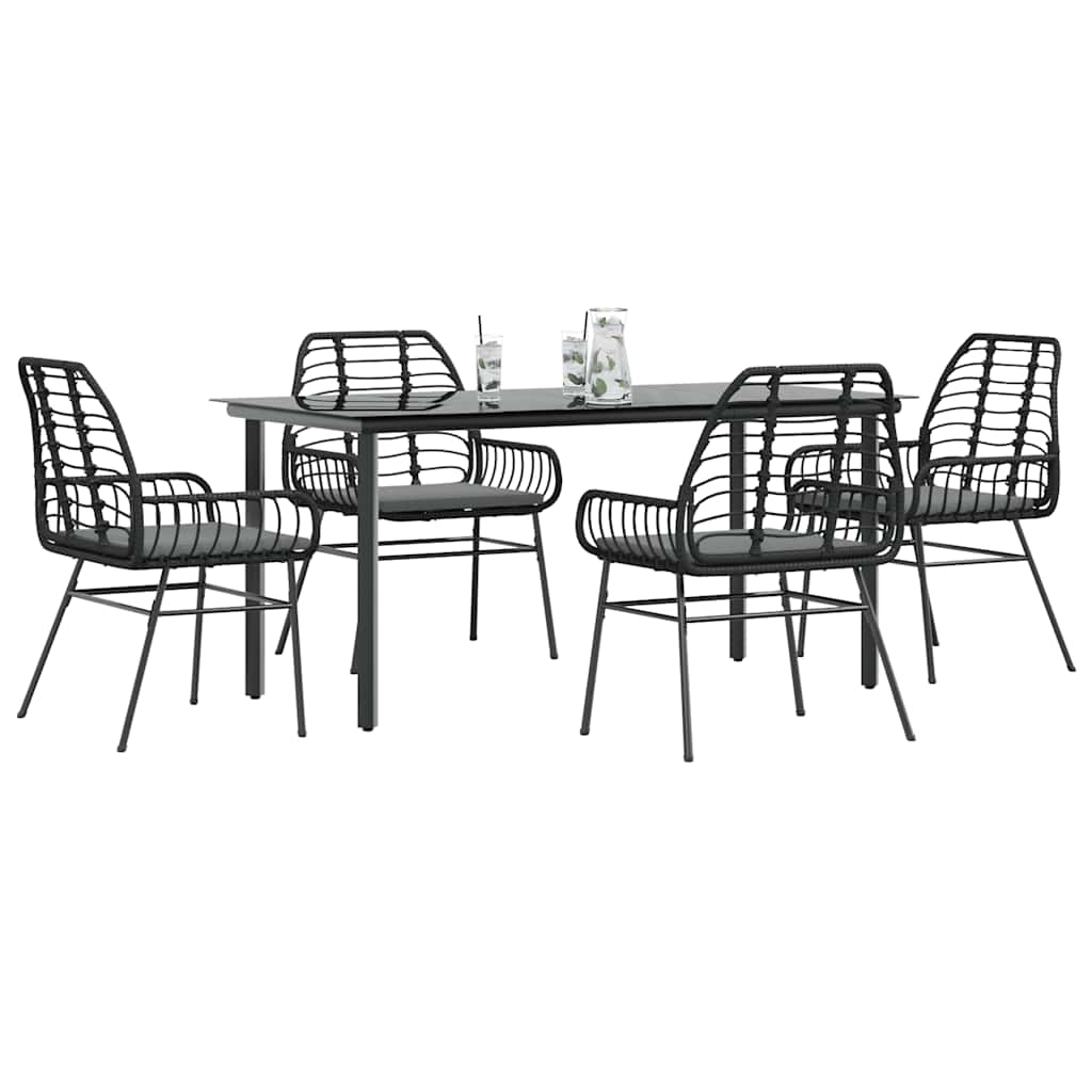 vidaXL Set de sufragerie de grădină 5 piese neagră Sticlă Poly Rattan