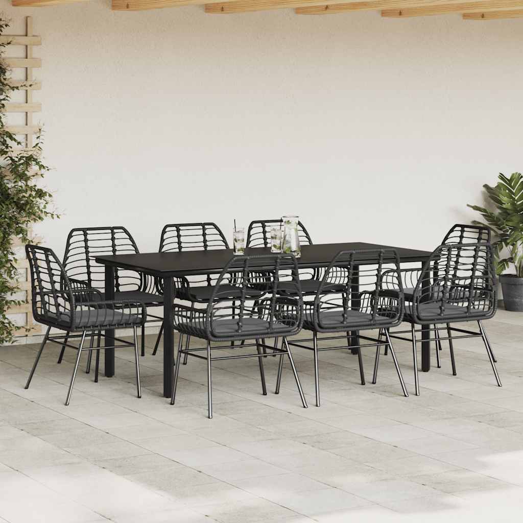vidaXL 9-delige Tuinset met kussens poly rattan glas zwart