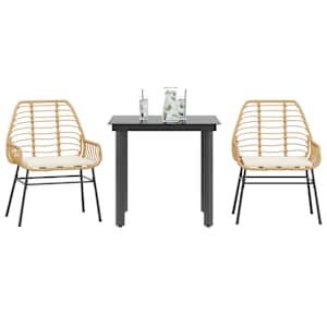 Vrtna jedilna garnitura 3-delna z blazinami rjav poli ratan