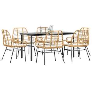 Vrtna jedilna garnitura 7-delna z blazinami rjav PE ratan