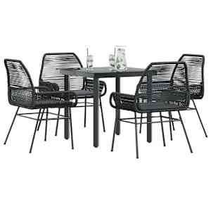 Vrtna jedilna garnitura 5-delna z blazinami črn poli ratan