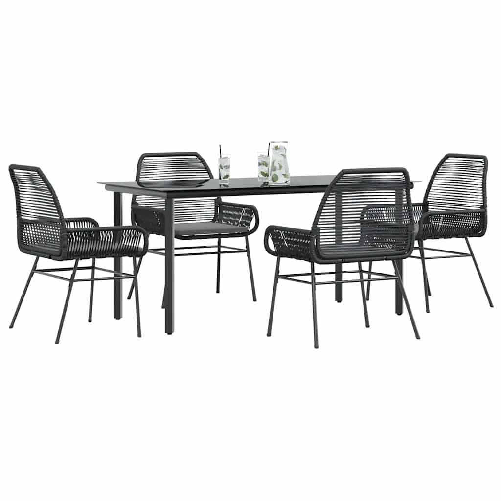 vidaXL Set de sufragerie de grădină 5 piese neagră Sticlă Poly Rattan