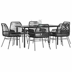 Vrtna jedilna garnitura 7-delna z blazinami črn poli ratan