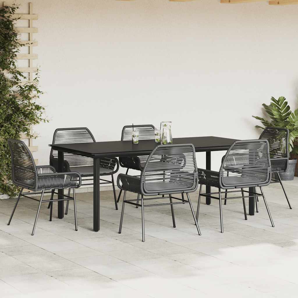 vidaXL 7-delige Tuinset met kussens poly rattan glas zwart