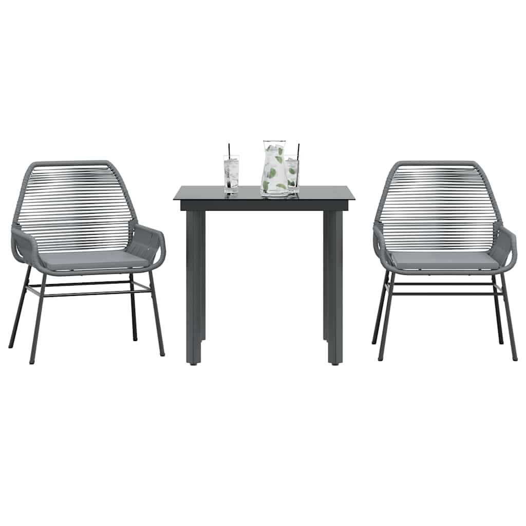 TopSellers-Garden Dining Set - 3 Piece Grey Poly Rattan with Cushions