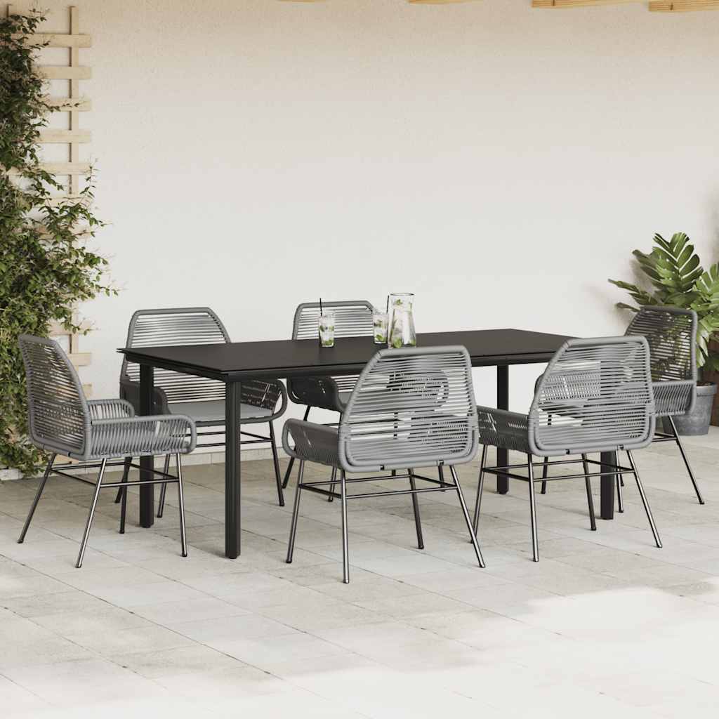 vidaXL 7-delige Tuinset met kussens poly rattan glas grijs