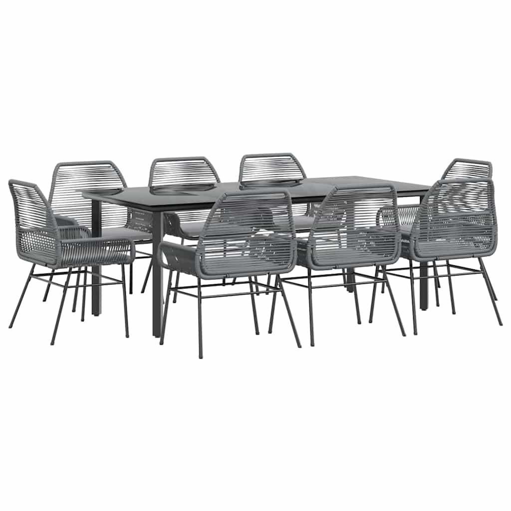 vidaXL 9dílný zahradní jídelní set s poduškami šedý polyratan sklo