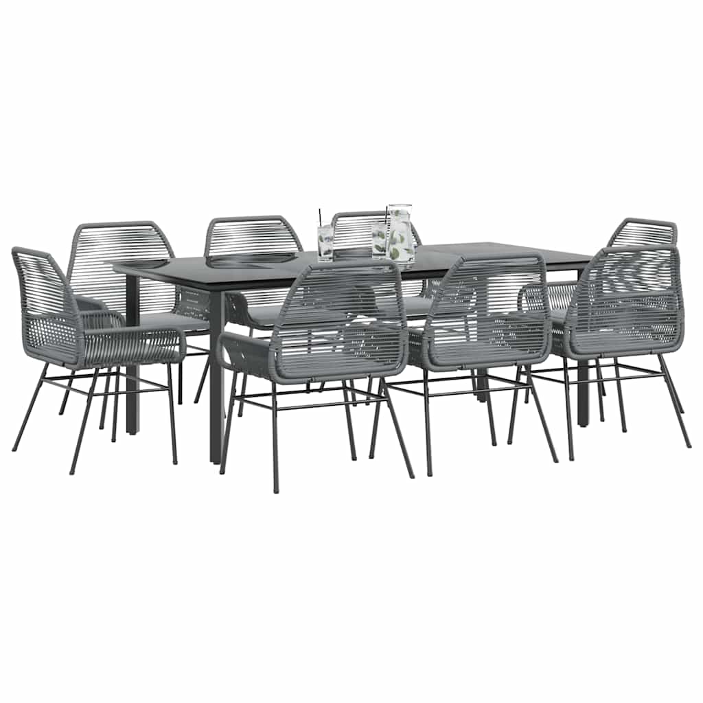 vidaXL 9-tlg. Garten-Essgruppe mit Kissen Grau Poly Rattan Glas