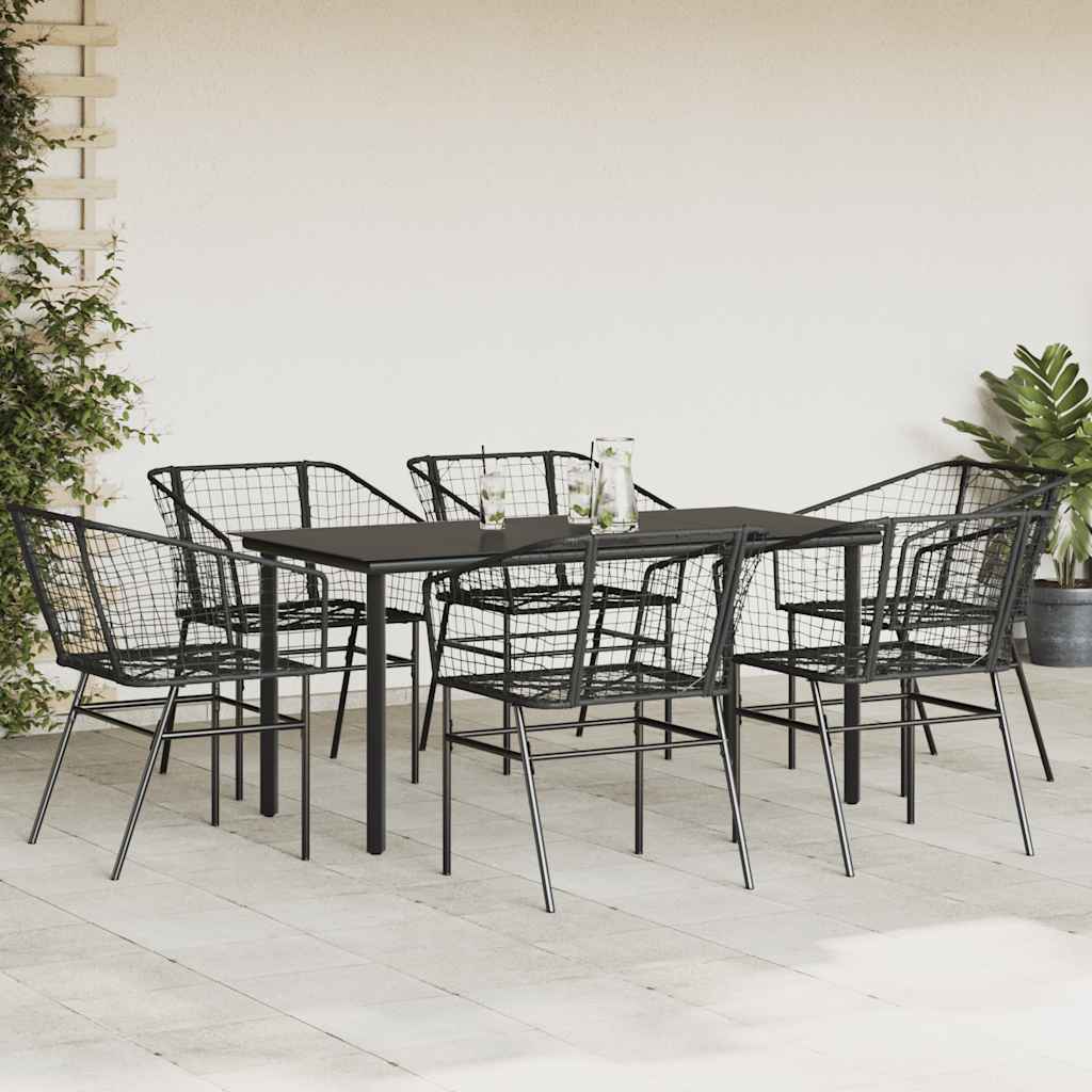 vidaXL 7-delige Tuinset poly rattan glas zwart afbeelding