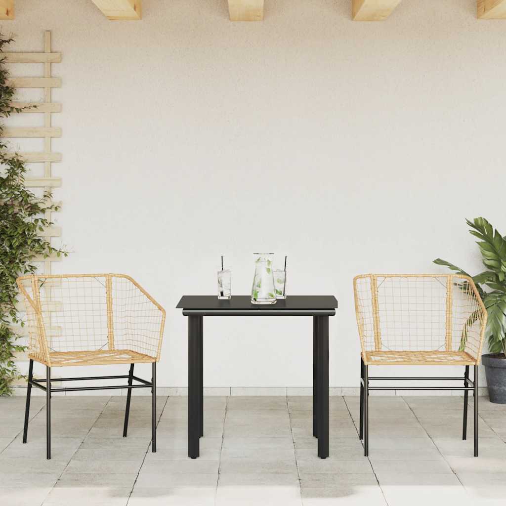 vidaXL 3-delige Tuinset poly rattan glas bruin