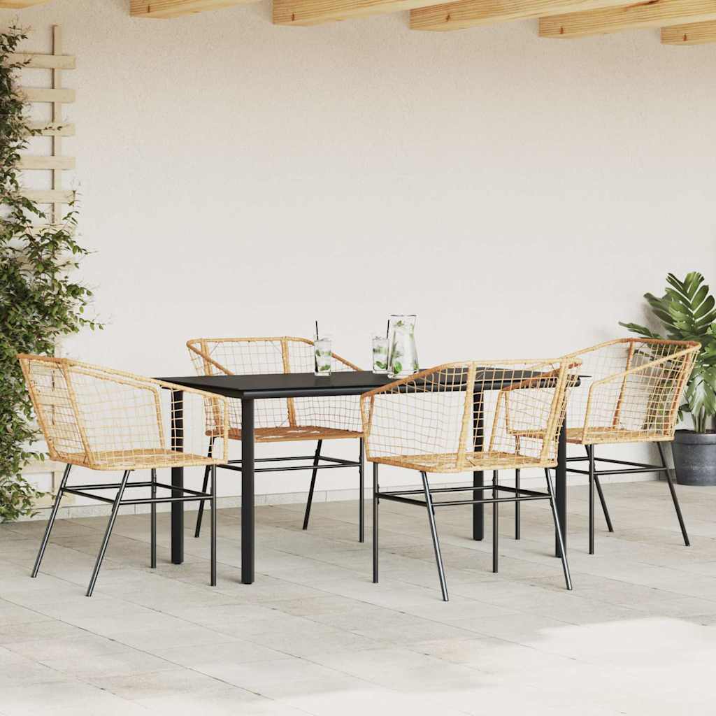 vidaXL 5-delige Tuinset poly rattan glas bruin