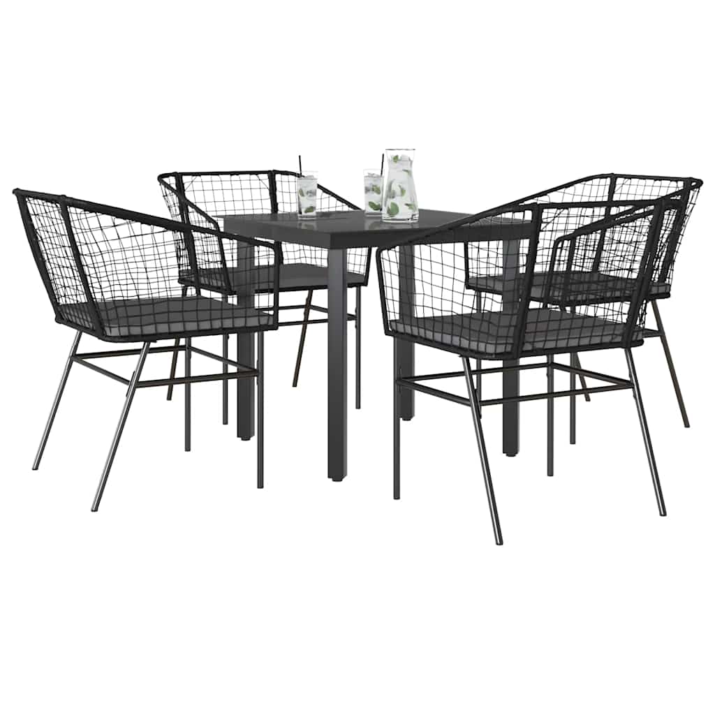 vidaXL Set de sufragerie de grădină 5 piese neagră Sticlă Poly Rattan