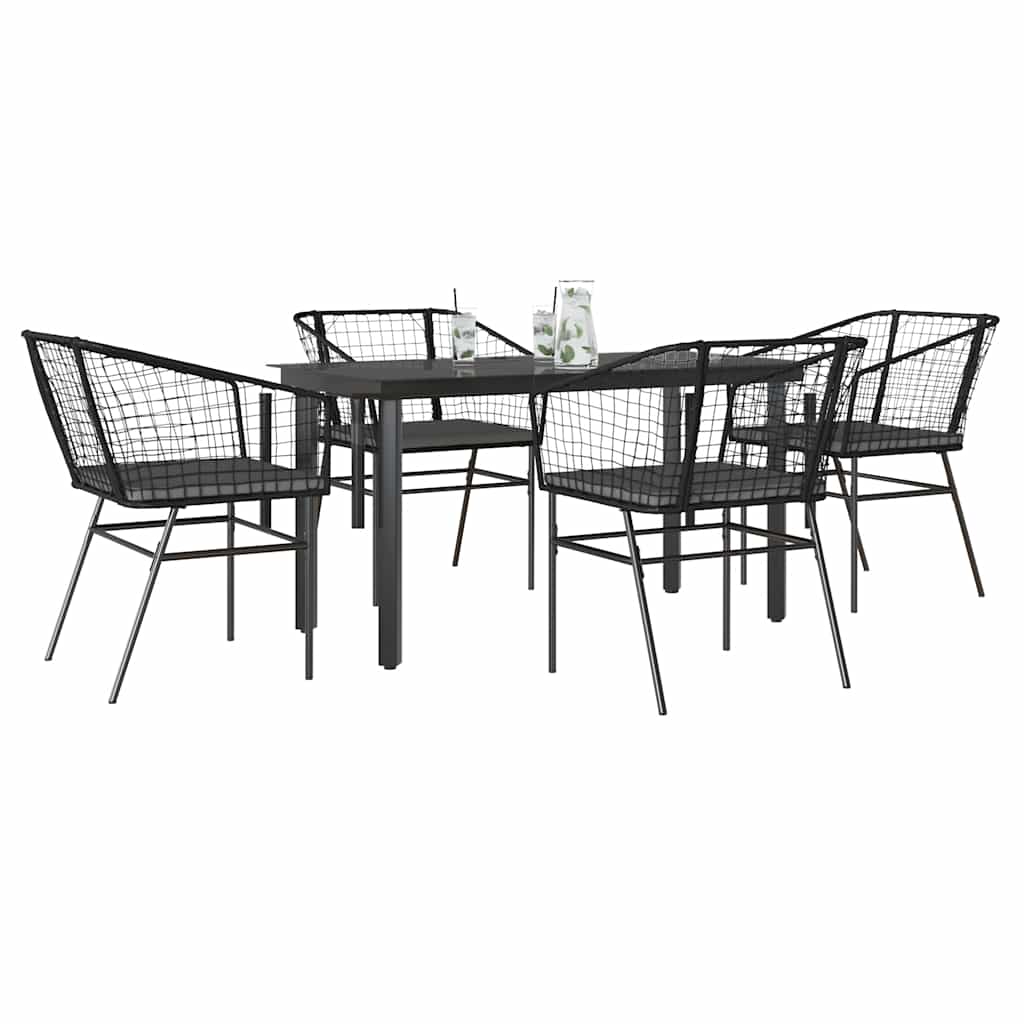 vidaXL Set de sufragerie de grădină 5 piese neagră Sticlă Poly Rattan