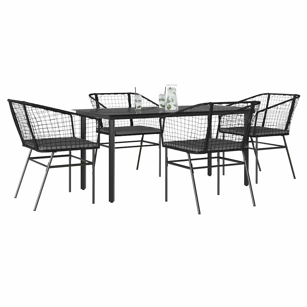 vidaXL Set de sufragerie de grădină 5 piese neagră Sticlă Poly Rattan