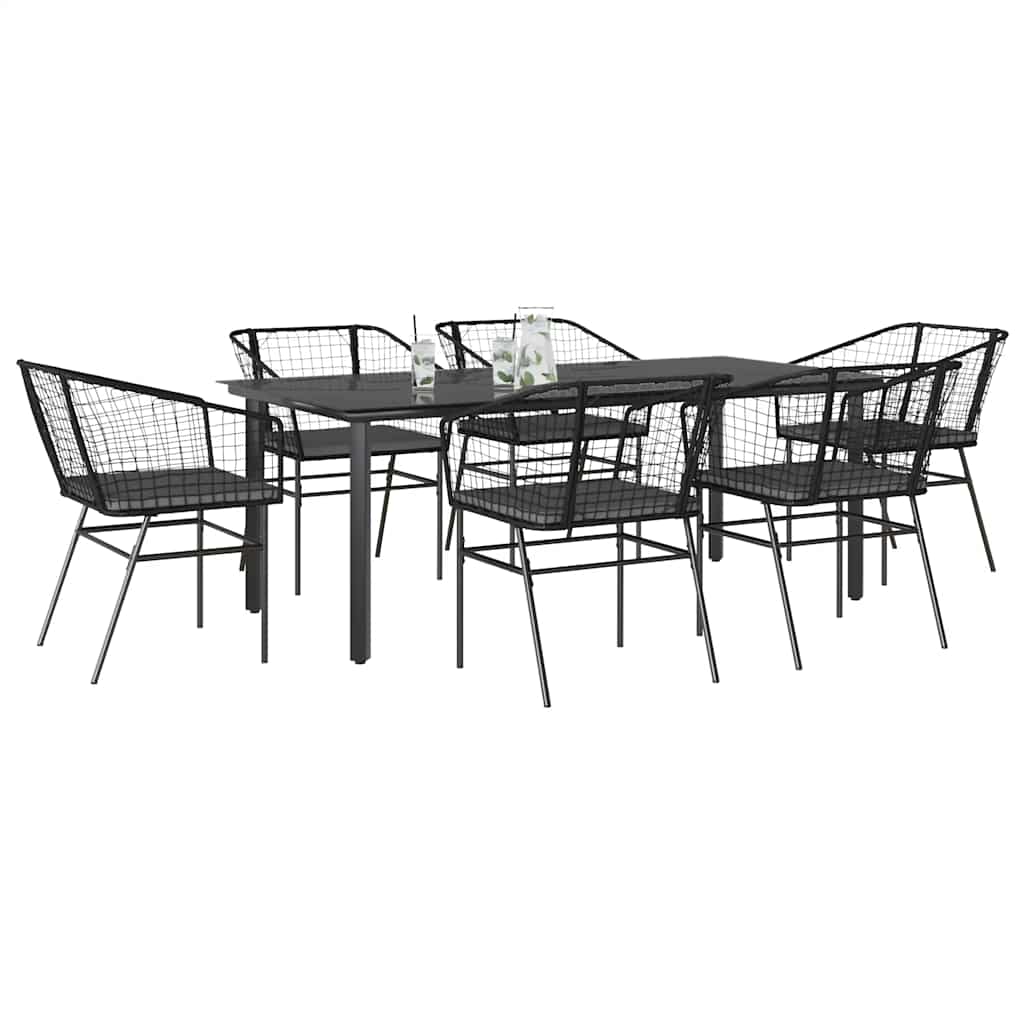 vidaXL 7-delige Tuinset met kussens poly rattan glas zwart
