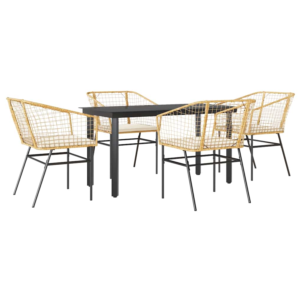 Thumbnail - vidaXL 5-tlg. Garten-Essgruppe mit Kissen Braun Poly Rattan Glas