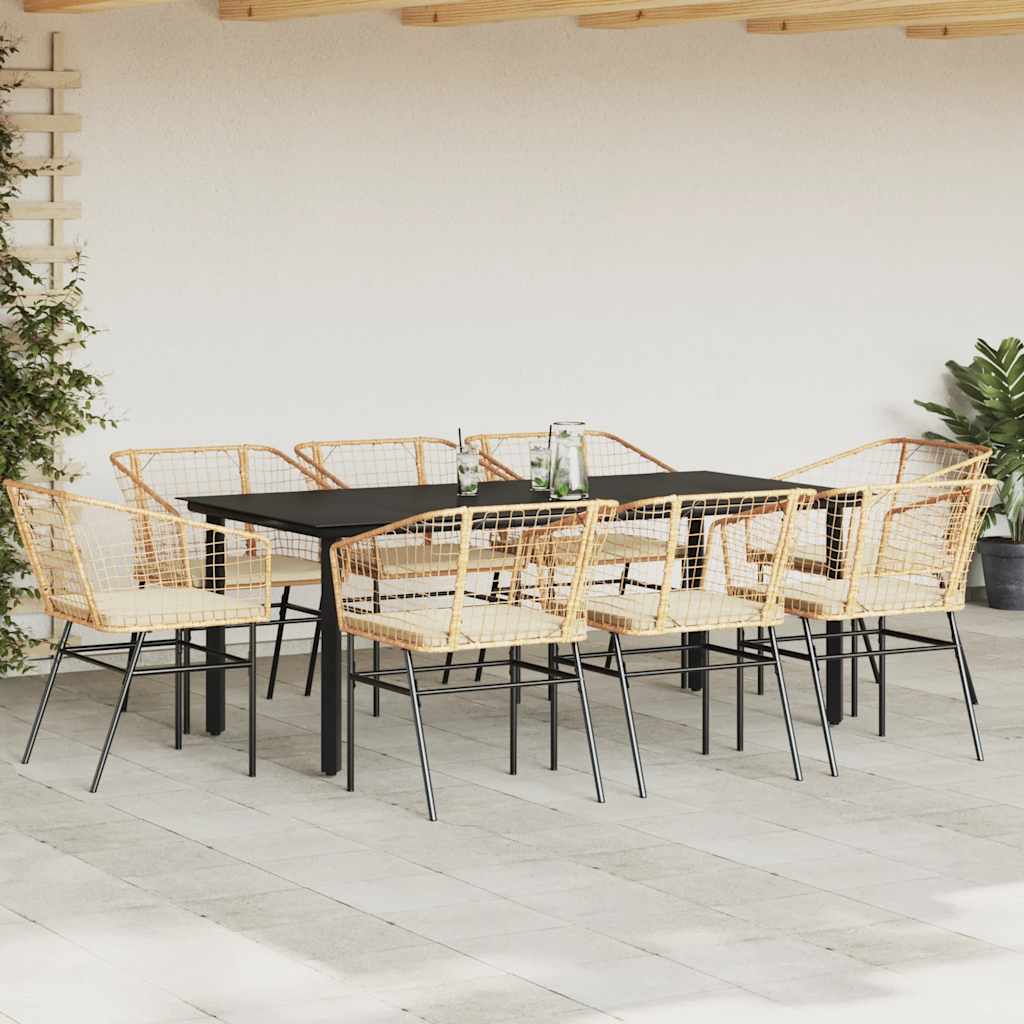 vidaXL 9-delige Tuinset met kussens poly rattan glas bruin