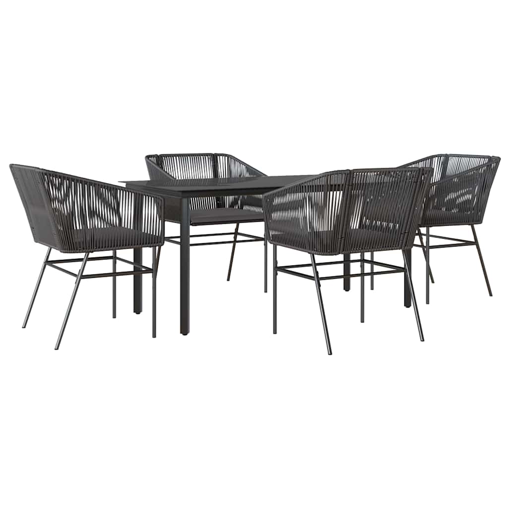 VidaXL 5-delige Tuinset Met Kussens Poly Rattan Glas Zwart