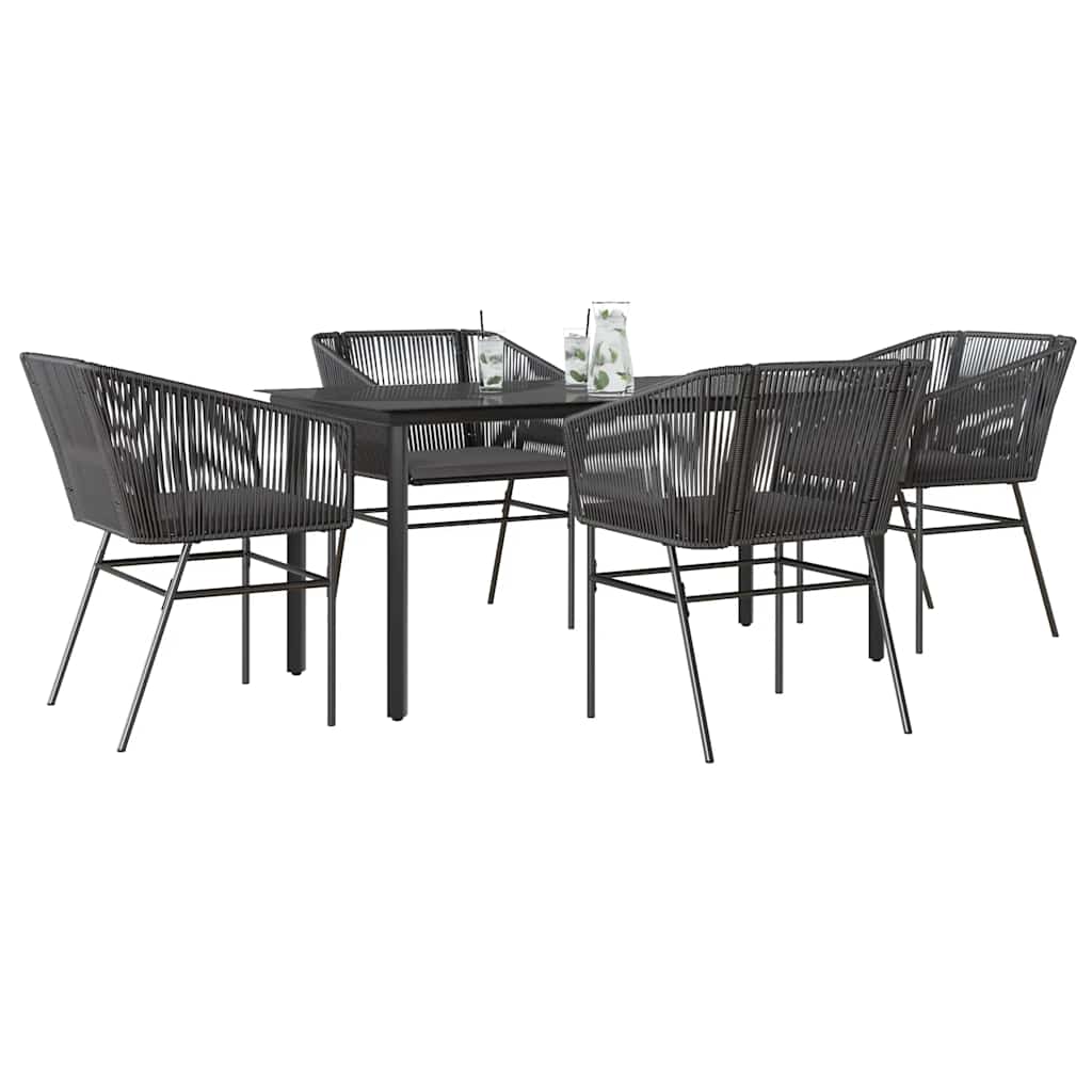 vidaXL Set de sufragerie de grădină 5 piese neagră Sticlă Poly Rattan