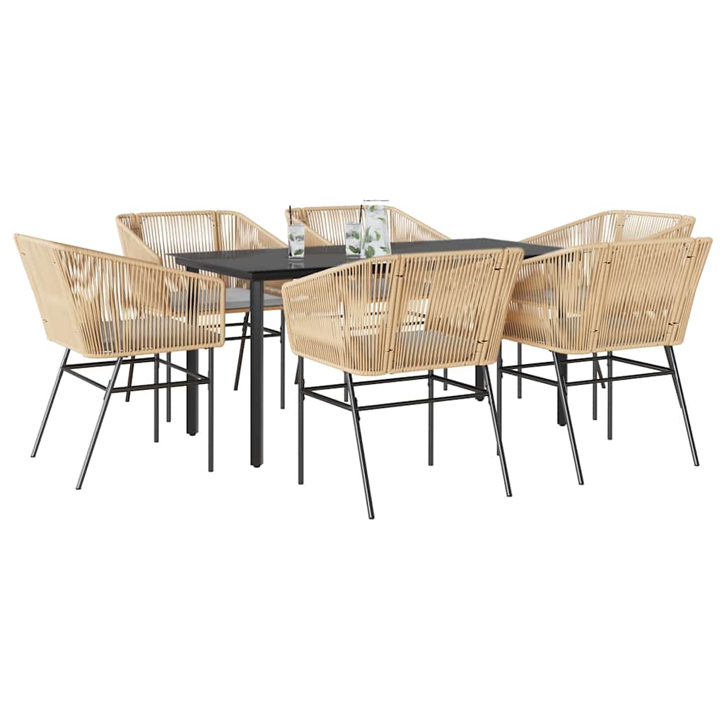 vidaXL 7-delige Tuinset met kussens poly rattan glas bruin
