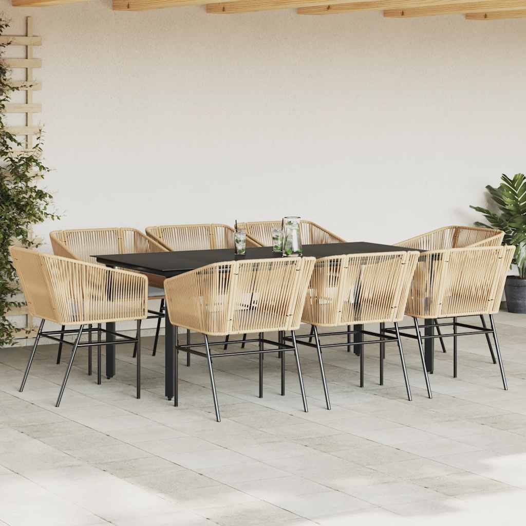 vidaXL 9-delige Tuinset met kussens poly rattan glas bruin