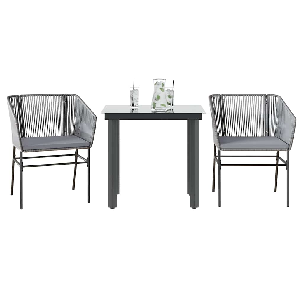vidaXL 3-tlg. Garten-Essgruppe mit Kissen Grau Poly Rattan Glas