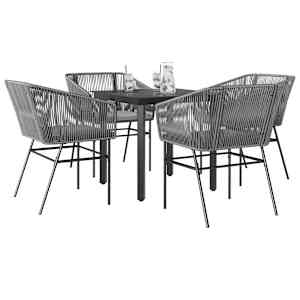 Vrtna jedilna garnitura 5-delna z blazinami siv poli ratan