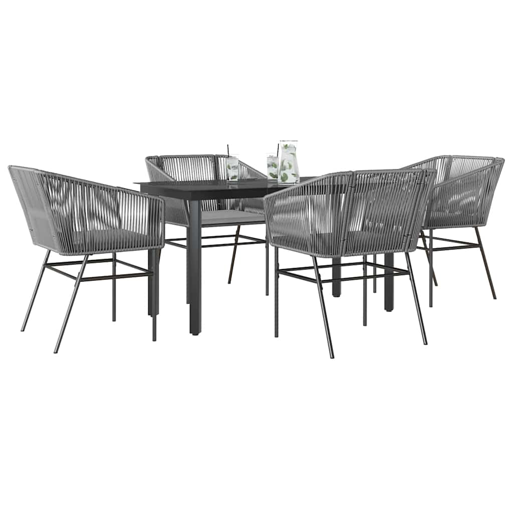 TopSellers-Garden Dining Set - 5 Piece Grey Poly Rattan with Cushions